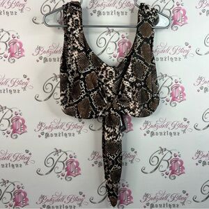 PrettyLittleThing tank top crop tie up NEW Brown and Black Snake Print Crop Top